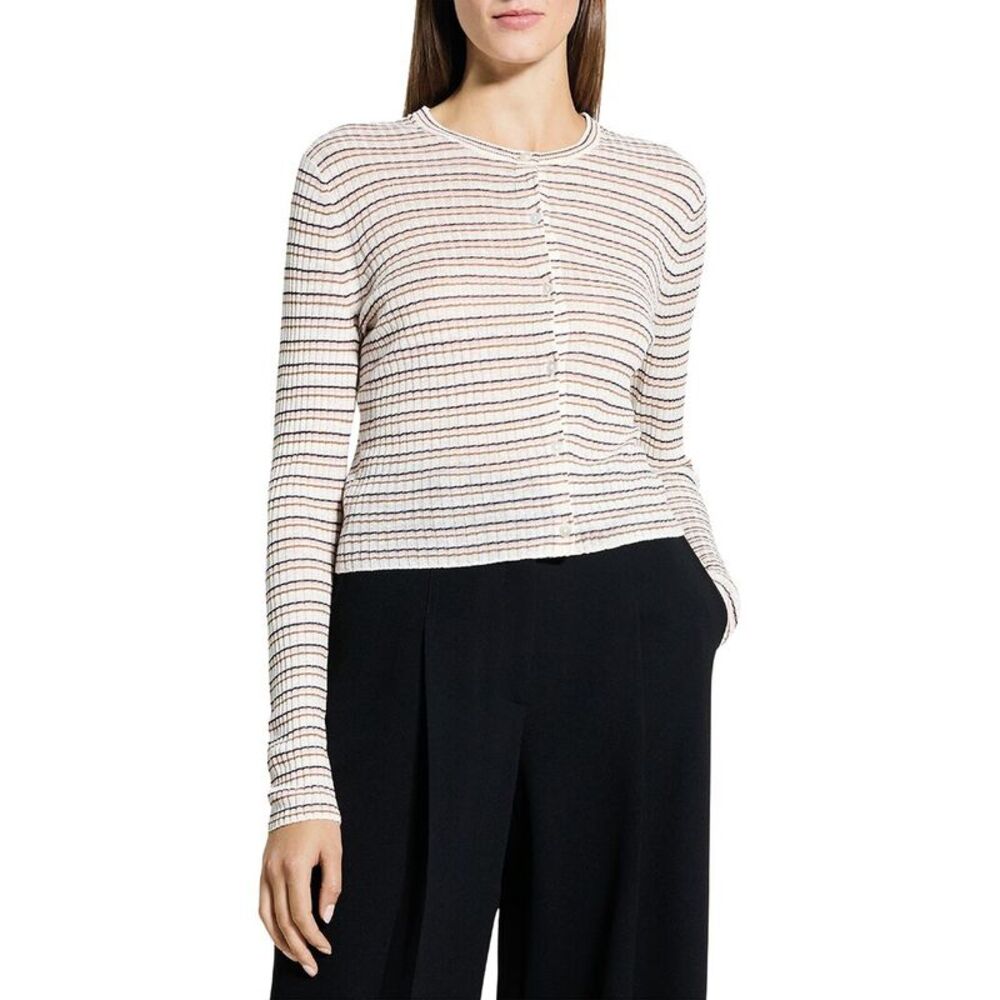 Theory Womens  Linen-Blend Crop Cardigan, Multicolor